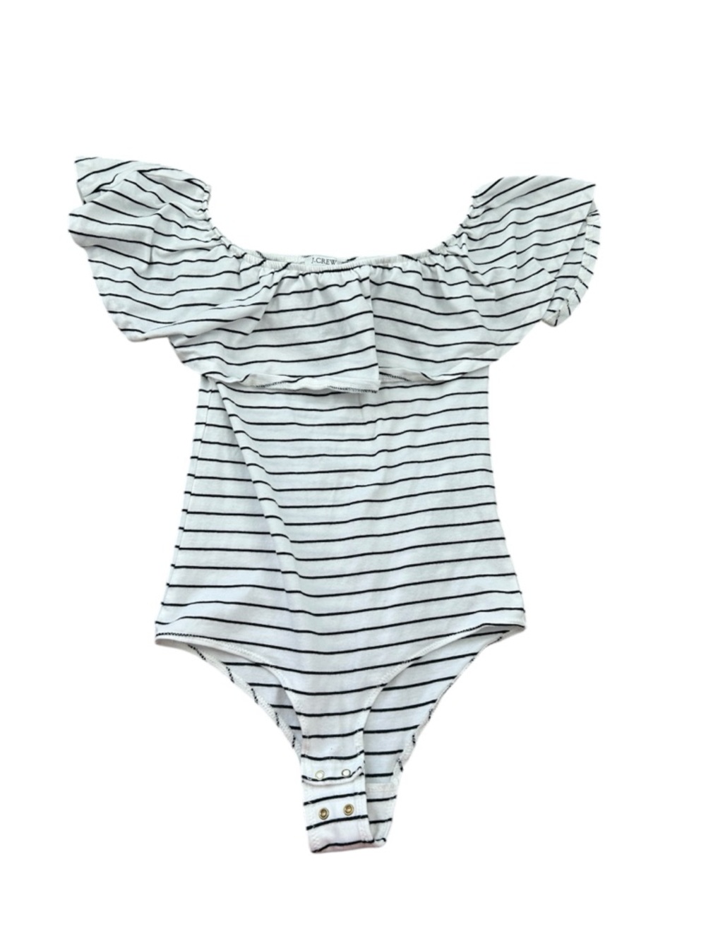 J. Crew White Off-Shoulder Striped Bodysuit with Black Stripes XS